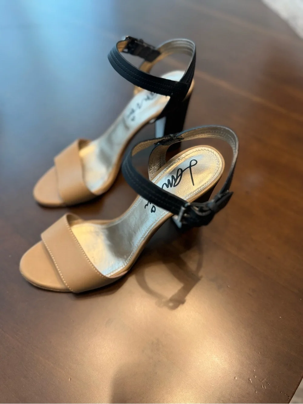 Lanvin Two-Tone Ankle Strap Sandals in Tan and Black - Picture 2 of 4